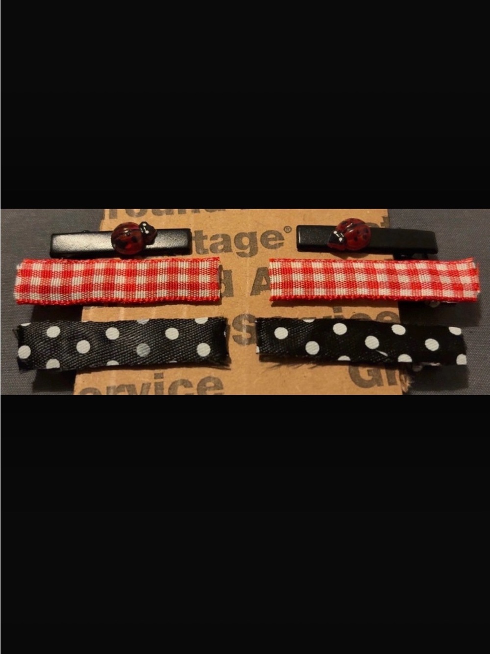 Womens Polka Dot and Gingham ladybug Hair Clips - Red & Black Set 6 pc